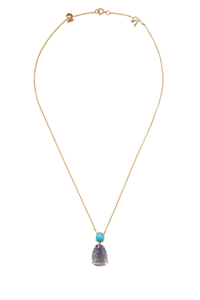 "Haz/Luck" Fish Stone & Turquoise Necklace in 18kt Yellow Gold